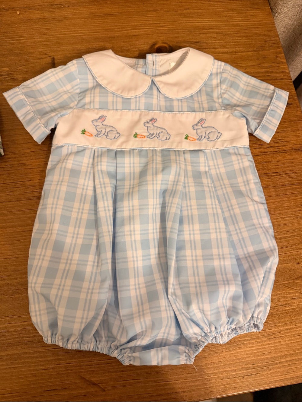 Cecil & Lou Blue Plaid Bunny Smocked Baby Bodysuit